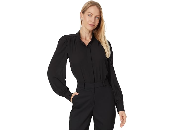 (取寄) シーシー レディース ロング スリーブ オープン カラー ブラウザ ウィズ ヒドゥン プラケット CeCe women Long Sleeve Open Collar Blouse With Hidden Placket Rich Black