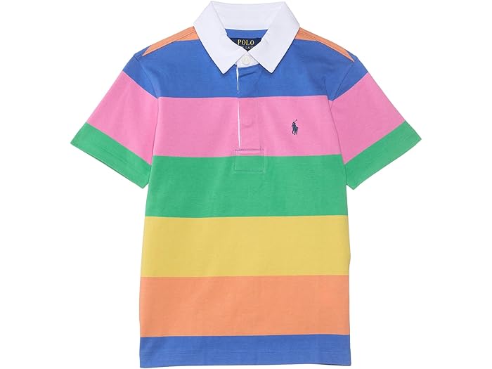 (取寄) ラルフローレン キッズ ボーイズ ストライプド コットン ショートスリーブ ラグビー シャツ (ビッグ キッド) Polo Ralph Lauren Kids boys Striped Cotton Short-Sleeve Rugby Shirt (Big Kid) Laguna Pink Multi/C7940