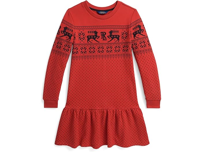 (取寄) ラルフローレン キッズ ガールズ フェア アイル フリース ドレス (ビッグ キッズ) Polo Ralph Lauren Kids girls Fair Isle Fleece Dress (Big Kids) Cortina Deer Panel