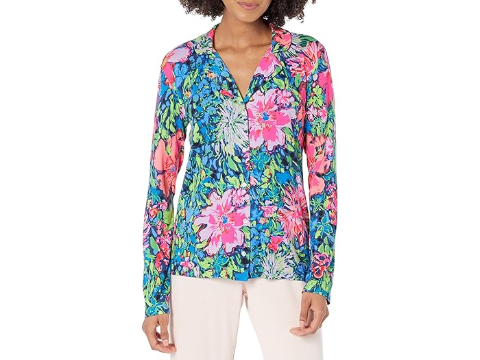(取寄) リリー ピュリッツァー レディース Pj ニット ロング スリーブ ボタンアップ トップ Lilly Pulitzer women Pj Knit Long Sleeve Button-Up Top Multi Festive Fantasy