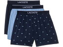 (取寄) ラコステ メンズ 100パーセント コットン ミニ クロコ プリント ボクサー 3-パック Lacoste men 100% Cotton Mini Croc Print Boxers 3-pack Navy Blue/Light Blue