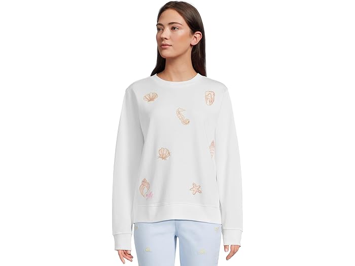 (取寄) リリー ピュリッツァー レディース バラッド ロング スリーブ スウェットシャツ Lilly Pulitzer women Ballad Long Sleeve Sweatshirt Resort White Cool As Shell Embroidery