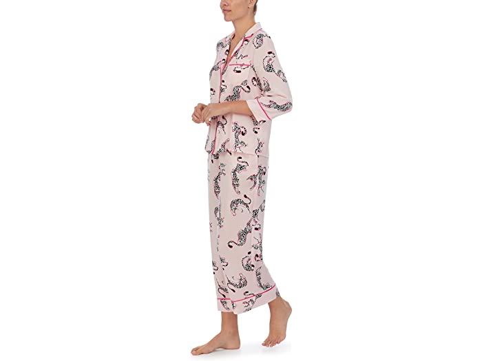 (取寄) ケイトスペード ファッション チャーム 3/4 スリーブ クロップド ショーツ Pj セット Kate Spade New York Fashion Charm 3/4 Sleeve Cropped Shorts PJ Set Jumping Leopard