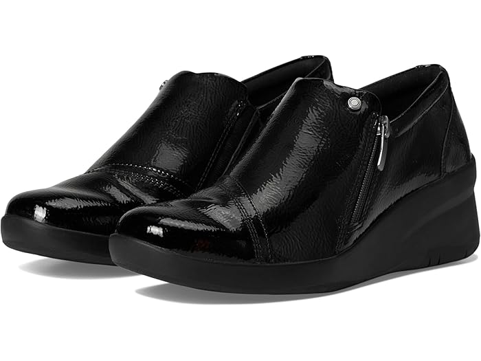 () 顼 ǥ å Clarks women Suttyn Zip Black Crinkle Patent Synt...