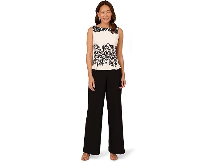 (取寄) アドリアナ パぺル レディース スクロール レース ジャンプスーツ Adrianna Papell women Scroll Lace Jumptsuit Ivory/Black