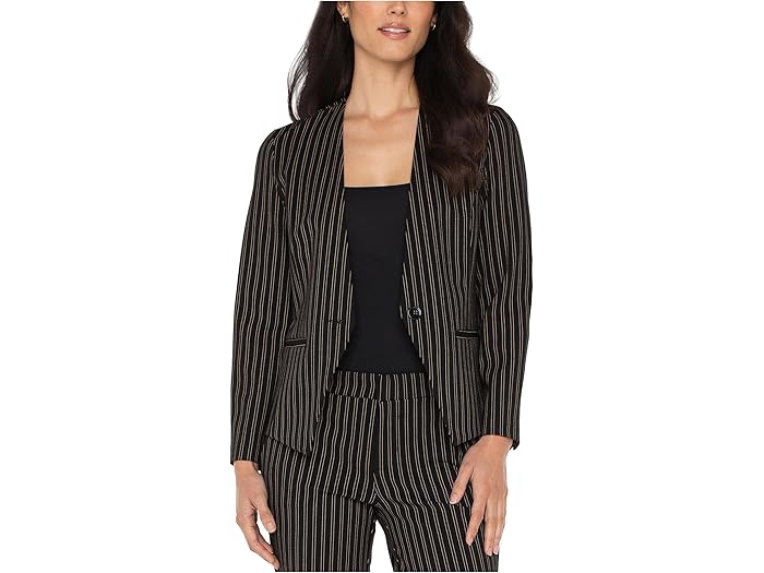 (取寄) リバプールロサンゼルス レディース スーパー ストレッチ ポンテ カラーレス フィッティド ブレーザー Liverpool Los Angeles women Super Stretch Ponte Collarless Fitted Blazer Ticking Stripe Print