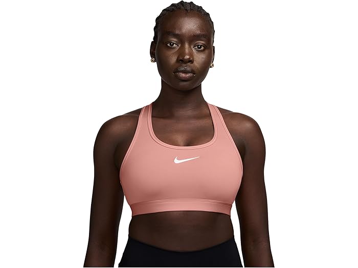 (取寄) ナイキ レディース スウォッシュ ミディアム サポート ブラ Nike women Swoosh Medium Support Bra Rust Pink/White