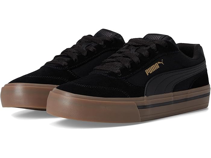 () ס   饷å Х륯 塼 PUMA men Court Classic Vulc Shoes Black/Gold