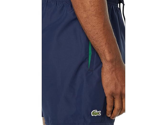 (取寄) ラコステ メンズ ソリッド エラスティック ウェスト スイム トランクス Lacoste men Solid Elastic Waist Swim Trunks Navy Blue/Green