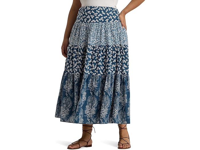 (取寄) ローレン ラルフローレン レディース プラス-サイズ パッチワーク フローラル ボイル ティアード スカート Lauren Ralph Lauren ...