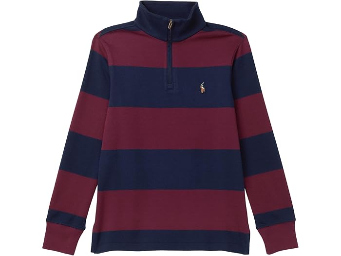 (取寄) ラルフローレン キッズ ボーイズ ストライプド コットン インターロック プルオーバー (ビッグ キッド) Polo Ralph Lauren Kids boys Striped Cotton Interlock Pullover (Big Kid) Classic Wine/Refined Navy