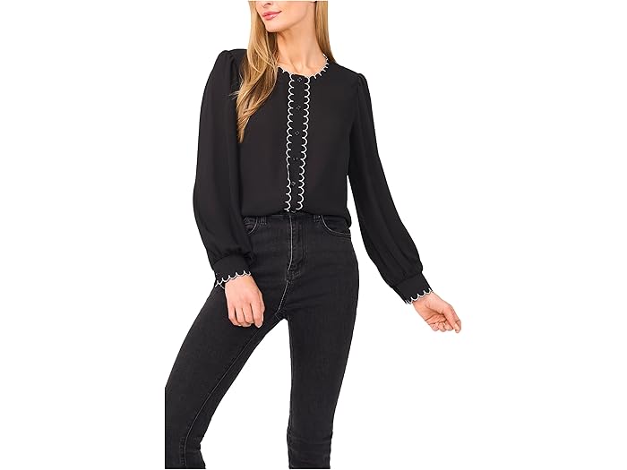 (取寄) シーシー レディース ロング スリーブ ボタン ダウン コントラスト スカルプド トップ CeCe wom..