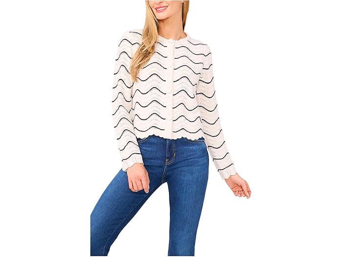 (取寄) シーシー レディース スカルプ エッジ ロング スリーブ カーディガン CeCe women Scallop Edge ..