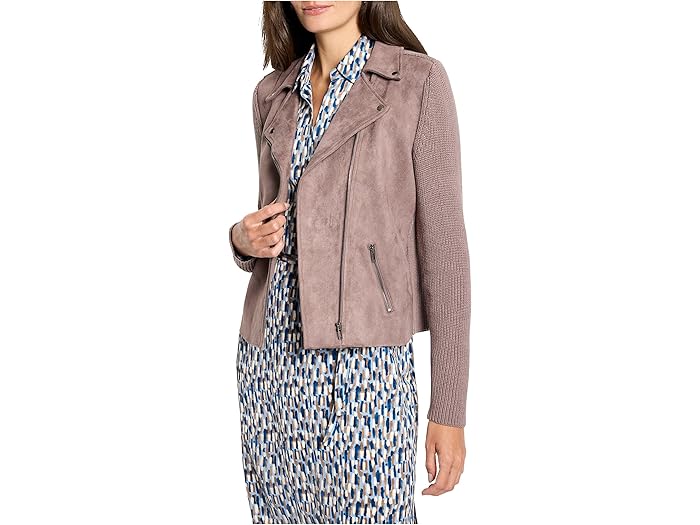 (取寄) ニックゾー レディース ピティート ミックスド メディア モト ジャケット NIC+ZOE women Petite Mixed Media Moto Jacket Cocoa