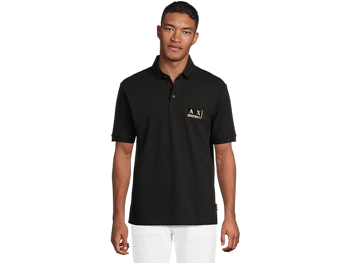 (取寄) アルマーニエクスチェンジ メンズ ゴールド ディテール コットン ポロ Armani Exchange men Gold Detail Cotton Polo Black Shade Gold(4)