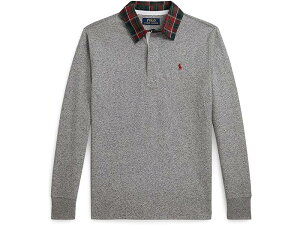 (取寄) ラルフローレン キッズ ボーイズ コットン ジャージ ラグビー シャツ (ビッグ キッド) Polo Ralph Lauren Kids boys Plaid-Collar Cotton Jersey Rugby Shirt (Big Kid) Collegiate Heather/Trophy Cream