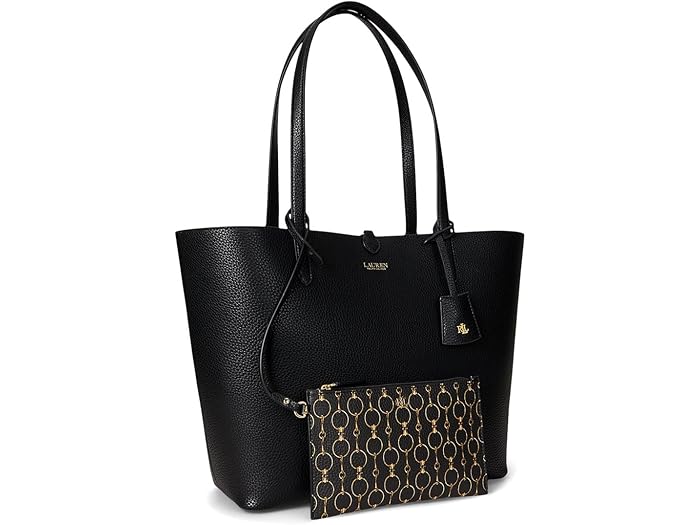 (取寄) ローレン ラルフローレン レディース フォー-レザー ラージ リバーシブル トート バッグ Lauren Ralph Lauren women Faux-Leather Large Reversible Tote Bag Stratford Links Print/Black