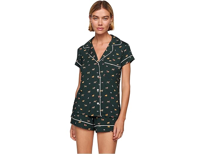 楽天ジェットラグ楽天市場店（取寄） エバージェイ レディース ジゼル プリンテッド - ザ ショーティ ショート Pj セット Eberjey women Gisele Printed - The Shortie Short PJ Set Holiday Dogs Pine/Ivory