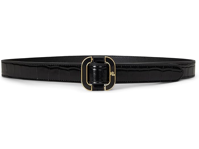 (取寄) ローレン ラルフローレン レディース クロック-エンボスド レザー ベルト Lauren Ralph Lauren women Slide-Buckle Croc-Embossed Leather Belt Black(4)
