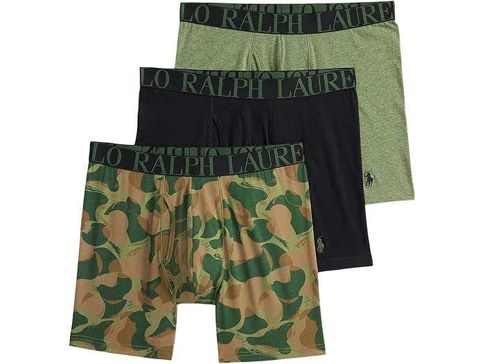 (取寄) ラルフローレン メンズ クラシック フィット ストレッチ ボクサー ブリーフ 3-パック Polo Ralph Lauren men Classic Fit Stretch Boxer Brief 3-Pack Polo Black/Eco Camo/Cargo Green Heather
