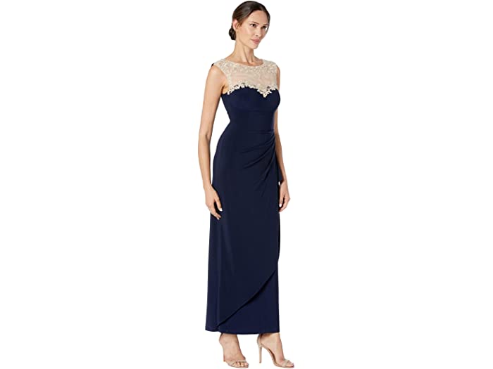 (取寄)アレックスイブニングスピティートロングスリーブレスドレスウィズスウィートハートネックラインAlexEveningsPetiteLongSleevelessDresswithSweetheartNecklineNavy/Nude