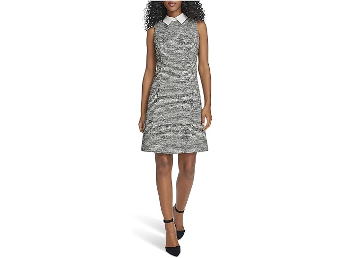(取寄) カルバンクライン レディース スリーブレス ツイード Aライン ウィズ カラー Calvin Klein women Sleeveless Tweed Aline with Collar Black Cream