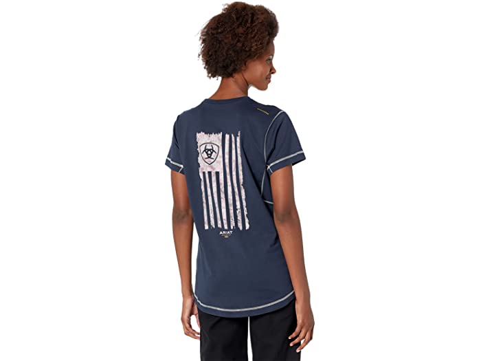 (取寄) アリアット レディース リーバー ワークマン カモ フロッグ Tシャツ Ariat women Rebar Workman Camo Flag T-Shirt Navy