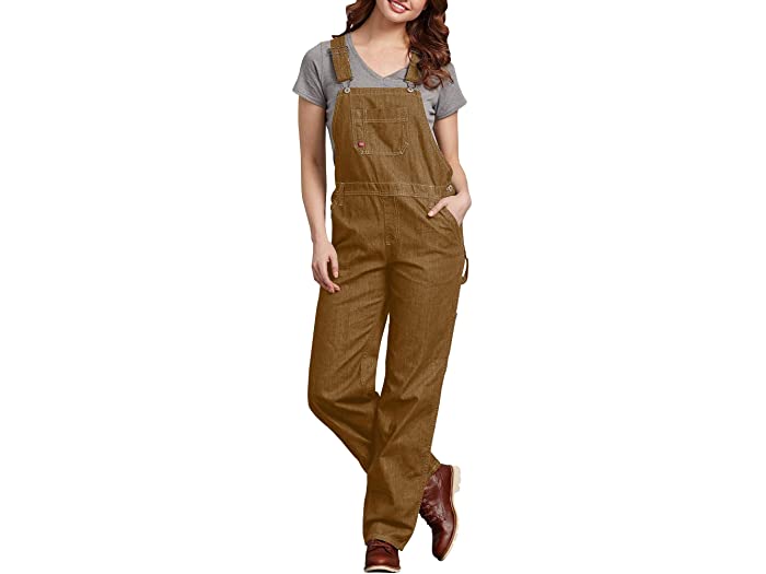 ディッキーズ ボトムス レディース (取寄) ディッキーズ レディース リラックスド-フィット ビブ オーバーオール Dickies women Dickies Relaxed Bib Overalls Rinsed Brown Duck