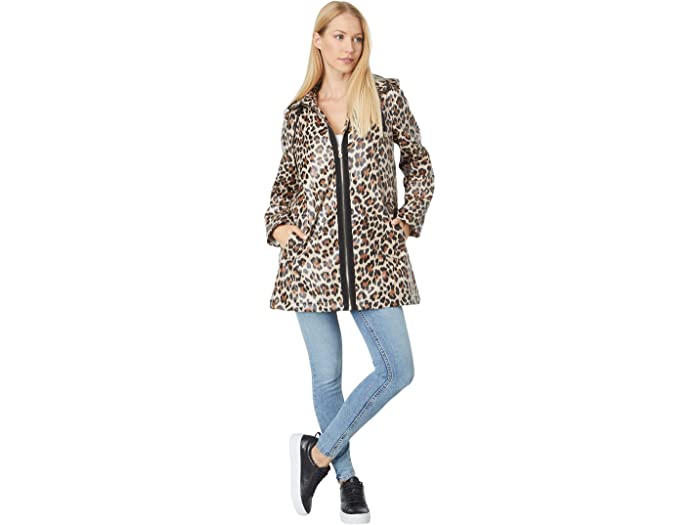 (取寄) ケイトスペード フーデット ジップ フロント PU マット コーテッド ジャケット Kate Spade New York Hooded Zip Front PU Matte Coated Jacket Classic Leopard