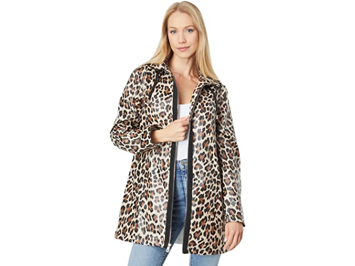 (取寄) ケイトスペード フーデット ジップ フロント PU マット コーテッド ジャケット Kate Spade New York Hooded Zip Front PU Matte Coated Jacket Classic Leopard