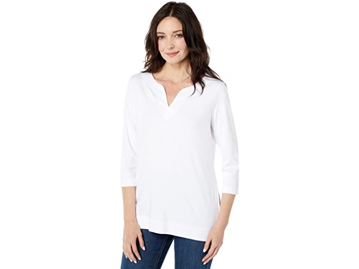 () GGr[ fB[X s} gbvX XvbglbN `jbN 3/4 X[u L.L.Bean women Pima Tops Split-Neck Tunic 3/4 Sleeve White