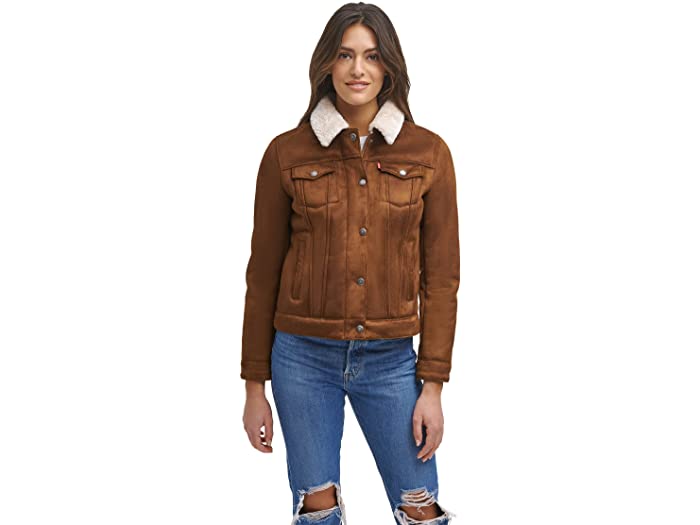 (取寄) リーバイス レディース フォー シアリング トラッカー ジャケット Levis women Faux Shearling Trucker Jacket Cognac