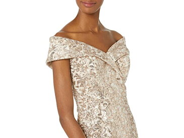 (取寄) エスケイプ レディース ショート シークイン レース オフショルダー XSCAPE women Short Sequin Lace Off-the-Shoulder Sand