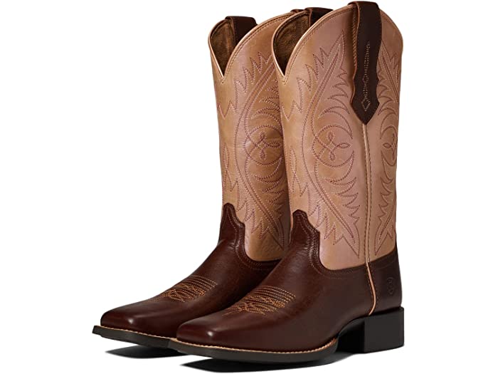 (取寄) アリアット レディース ラウンド アップ ワイド スクエア トゥ ウェスタン ブート Ariat women Round Up Wide Square Toe StretchFit Western Boot Festival Brown/Champagne