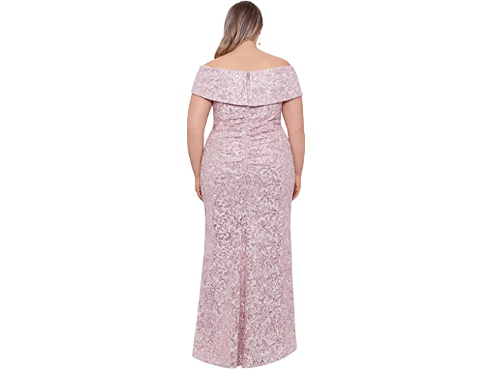 (取寄) エスケイプ レディース プラス サイズ ロング シークイン レース オフショルダー XSCAPE women Plus Size Long Sequin Lace Off-the-Shoulder Blush