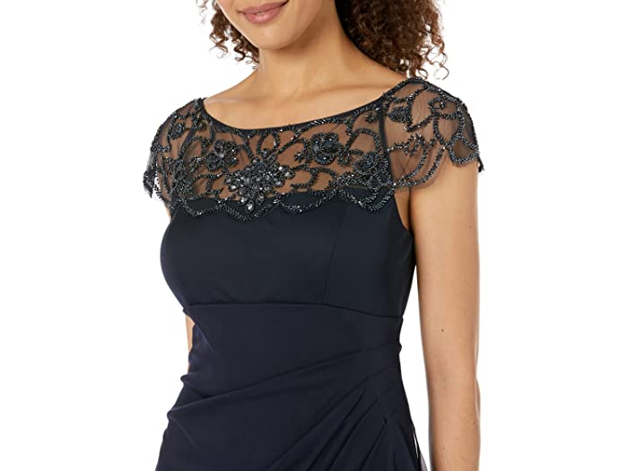 (取寄) エスケイプ レディース ショート シーア マット ジャージ ビーズ トップ XSCAPE women Short Sheer Matte Jersey Bead Top Navy