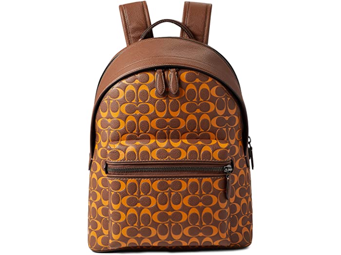 (取寄) コーチ メンズ チャーター バックパック イン プリンテッド シグニチャー ペブル レザー COACH men Charter Backpack in Printed Signature Pebble Leather Saddle/Papaya