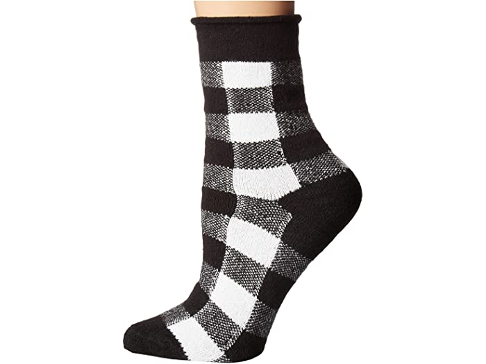 () vbV fB[X V [h t[X \bNX Plush women Thin Rolled Fleece Socks Black/White Plaid