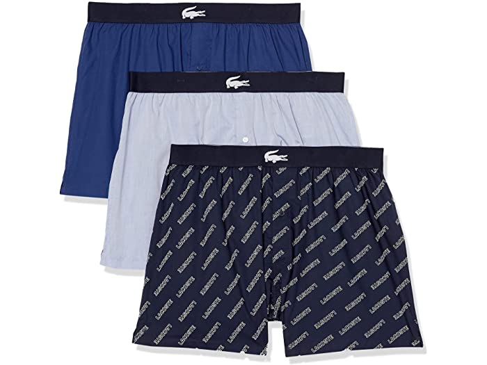 (取寄) ラコステ メンズ 3パック オーセンティック ウーブン ボクサー Lacoste men 3-Pack Authentic Woven Boxer Navy Blue/Methylene/Tropical