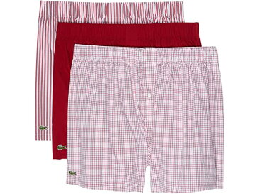 (取寄) ラコステ メンズ ボクサー 3パック オーセンティック ウーブン ストライプ Lacoste men Boxer 3-Pack Authentic Woven Stripes Ladybird/White