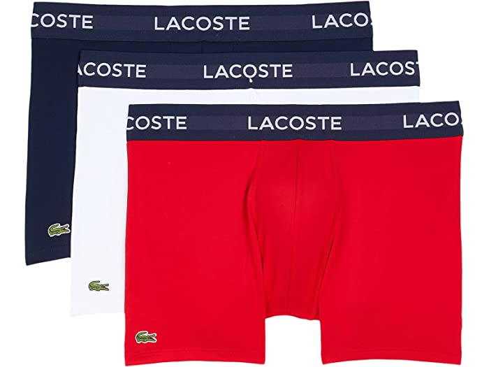 (取寄) ラコステ メンズ 3-パック ソリッド ウィズ セミ ファンシー ベルト アンダーウェア トランクス Lacoste men Lacoste 3-Pack Solid with Semi Fancy Belt Underwear Trunks Navy Blue/White/Red