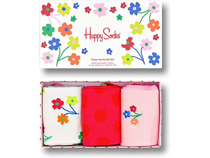 (取寄) ハッピーソックス レディース 3パック フラワー ソックス ギフト セット Happy Socks women 3-Pack Flower Socks Gift Set Medium Pink