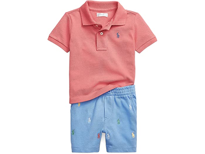 (取寄) ラルフローレン キッズ ボーイズ メッシュ ポロ シャツ アンド ショーツ セット (インファント) Polo Ralph Lauren Kids boys Mesh Polo Shirt & Shorts Set (Infant) Adirondack Berry