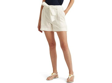 (取寄) ローレン ラルフローレン レディース ベルテッド リネン ショーツ LAUREN Ralph Lauren women Belted Linen Shorts White