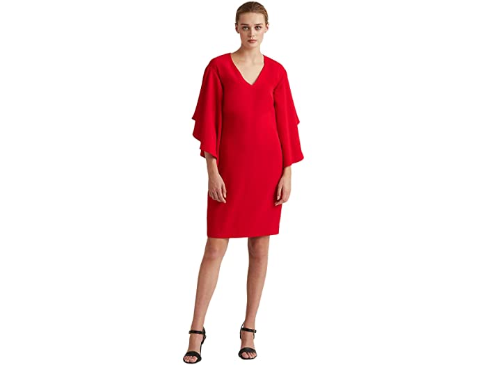 (取寄) ローレン ラルフローレン レディース フリルスリーブ カクテル ドレス LAUREN Ralph Lauren women Ruffle-Sleeve Cocktail Dress Lipstick Red