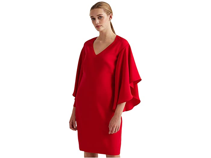 (取寄) ローレン ラルフローレン レディース フリルスリーブ カクテル ドレス LAUREN Ralph Lauren women Ruffle-Sleeve Cocktail Dress Lipstick Red
