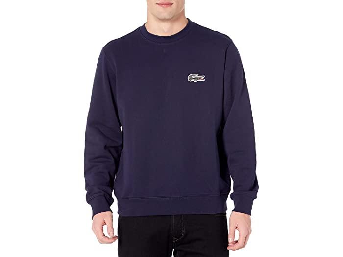 (取寄) ラコステ メンズ メンズ ナショナル クロコ フリース クルーネック スウェットシャツ Lacoste men Mens National Geographic Croc Fleece Crewneck Sweatshirt Navy Blue/Zebra