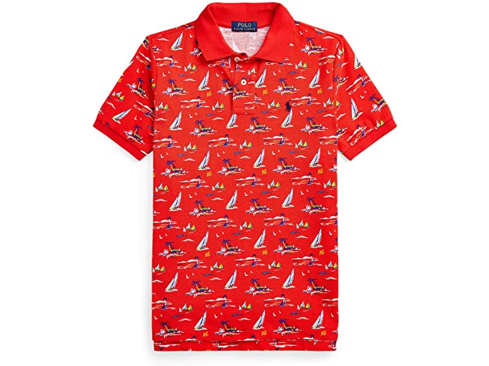 (取寄) ラルフローレン キッズ ボーイズ コットン メッシュ ポロ シャツ (ビッグ キッズ) Polo Ralph Lauren Kids boys Sailboat Cotton Mesh Polo Shirt (Big Kids) Race The Sea Tomato