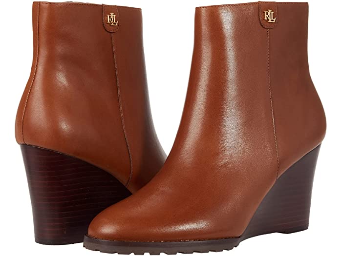 (取寄) ローレン ラルフローレン レディース カーフスキン ウェッジ ブーティ LAUREN Ralph Lauren women Shaley Calfskin Wedge Bootie Deep Saddle Tan