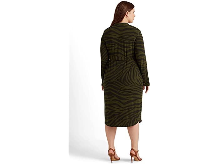 (取寄) ローレン ラルフローレン レディース プラス サイズ ストレッチ ジャージ シャツドレス LAUREN Ralph Lauren women Plus Size Zebra-Print Stretch Jersey Shirtdress Olive Multi